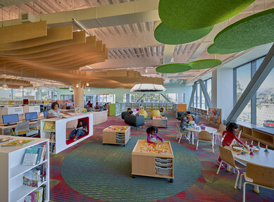 Photo of children's section of library at South San Francisco Community Civic Campus