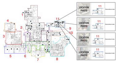 Graphic showing how multiple condition photos can be referenced within different facilities and zones to support assessment recommendations