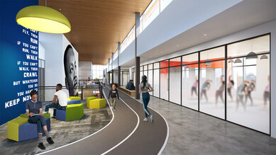 Rendering of indoor track and fitness space for Racine’s Dr. Martin Luther King Jr. Community Center and Health Center
