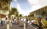 Ground-level rendering of Brickline Greenway North Connector