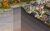 Aerial perspective diagram of the University of Michigan's Hayward Street Geothermal Facility