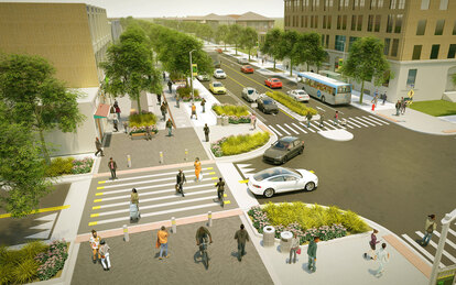Aerial perspective rendering of Brickline Greenway North Connector
