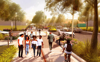 Ground-level rendering of Brickline Greenway North Connector