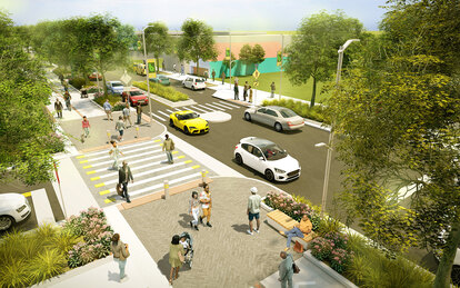 Aerial perspective rendering of Brickline Greenway North Connector