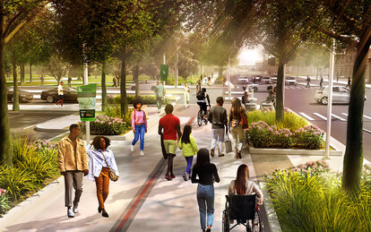 Ground-level rendering of Brickline Greenway North Connector